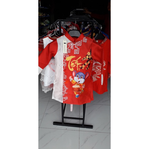 Áo dài cách tân bé trai 9-35kg vải gấm, đũi