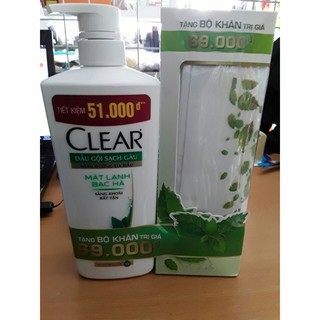 Dầu Gội Clear Mát Lạnh Bạc Hà (650g)+ tặng kèm theo bộ khăn trị giá 69.000