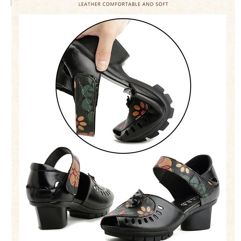 Giày Sandal Quai Họa Tiết Hoa Thời Trang Thanh Lịch Cho Nữ Trung Niên