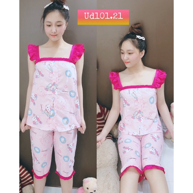 Bộ kate thái 2 dây quần lỡ nhún bèo
