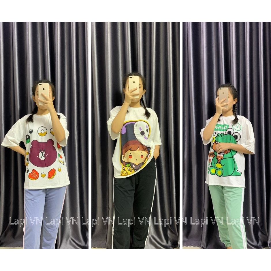 Đồ bộ mặc nhà unisex, pijama Lapi VN tay lỡ quần jogger ống bo chất liệu cao cấp, hình in đáng yêu