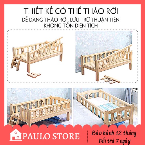 Giường cho bé gỗ thông cao cấp quây 3 mặt và quây 4 mặt - PAULO STORE