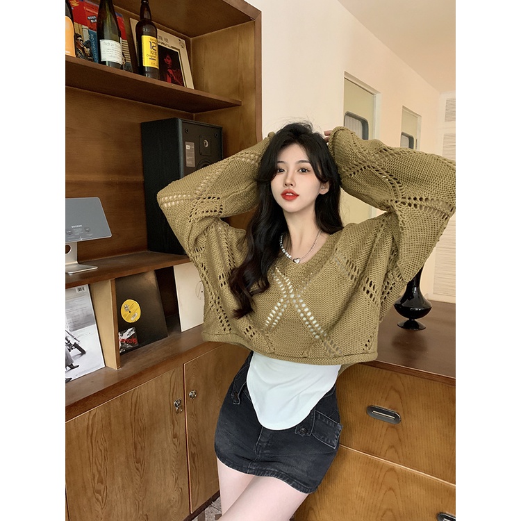 Áo Len Nữ Dài Tay Cổ Chữ V Form Rộng Thời Trang Hàn Mới