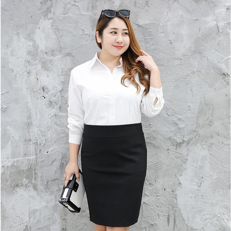 Chân váy công sở dài bigsize CR53V03 màu đen xẻ sau D50 thun umi co dãn từ 45kg-85kg | BigBuy360 - bigbuy360.vn