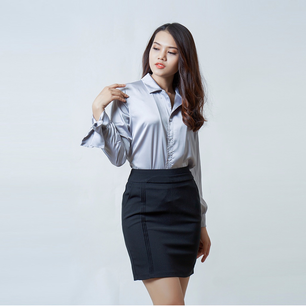 Áo sơ mi nữ dài tay lụa satin mềm mịn onesize dưới 55kg