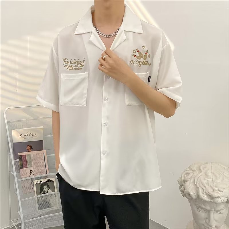 Áo Sơ Mi Tay Ngắn Dáng Rộng In Họa Tiết Hai Túi Phong Cách Hàn Quốc Thời Trang Mùa Hè 2022 Chất Lượng Cao Cho Nam