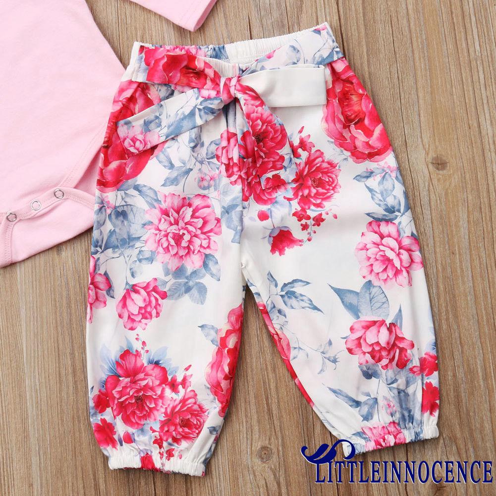 ❤XZQ-Hot Newborn Baby Girls Pink Tops Romper Floral Pants 3Pcs Outfits Set 0-18M
