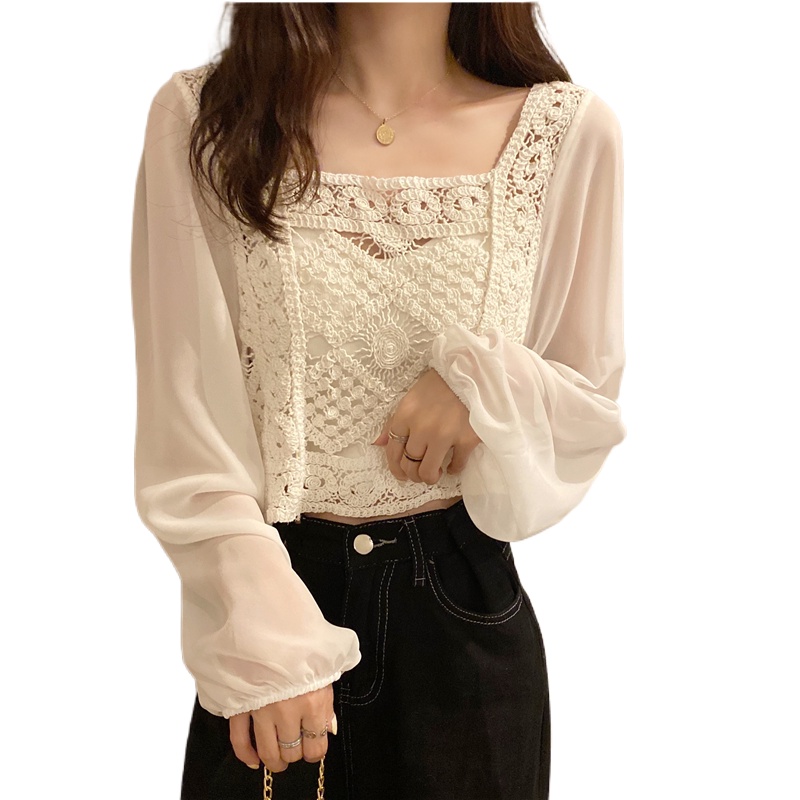 Áo kiểu Perty cổ vuông thời trang mùa thu Hàn Quốc cho nữ