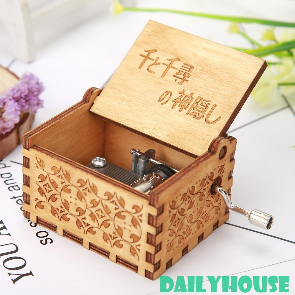 ◈New/COD▼ Retro Hand Cranked Wood Music Box Party Xmas Gift Household Decor Ornament