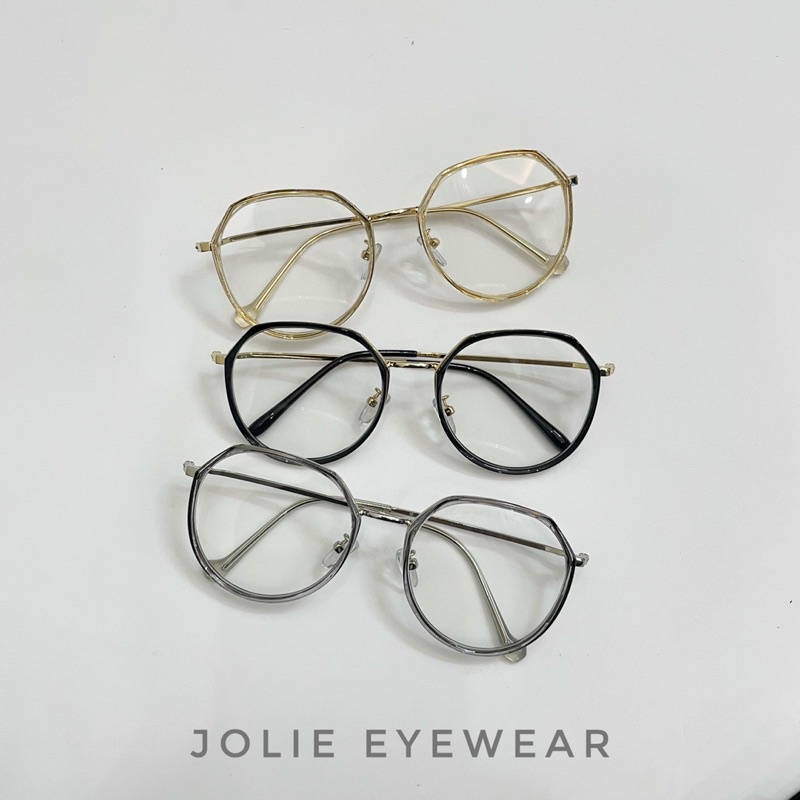 Kính không độ, gọng kính cận kim loại đa giác màu sắc Jolie Eyewear 6019 chống ánh sáng xanh, UV400