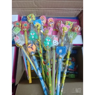 (Hộp 24 cây) Bút Chì Chuốt Gỗ 2B Đầu Tẩy Hình Thú Ngộ Nghĩnh