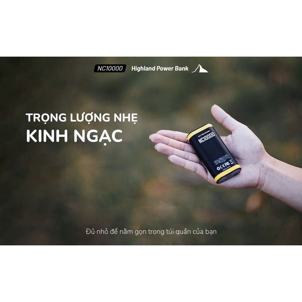 Sạc dự phòng kết hợp đèn LED Nitecore NC10000 Outdoor Compact Power Bank