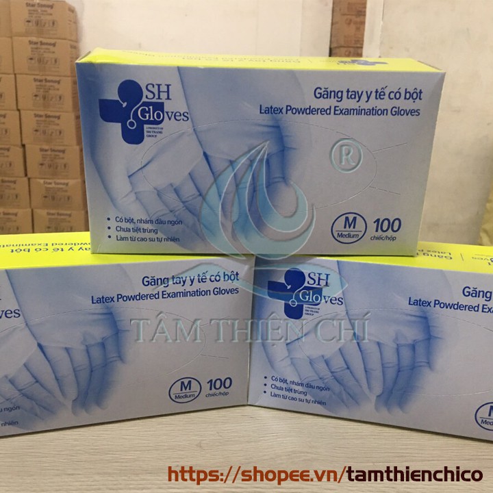 Găng tay y tế có bột SH Gloves size M hộp 100 chiếc