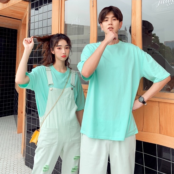 Áo Thun Quảng Châu Xanh Ngọc 100% Cotton Cao Cấp Form Rộng Unisex Nam Nữ