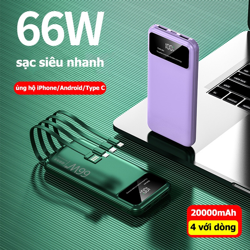 Sạc Dự Phòng 20000mah Sạc Nhanh 66W Có Màn Hình LED Hiển Thị Điện Áp Chính Hãng 20W PD Pin Sạc Dự Phòng for Xiaomi Samsung