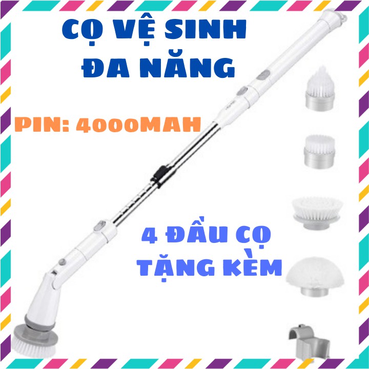 Chổi điện cọ vệ sinh đa năng, vệ sinh nhà tắm bồn cầu với 4 đầu thay thế pin 4000mAh