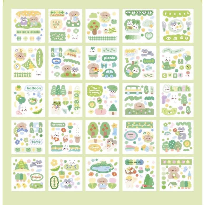 Sticker cute/Hộp 100 tấm sticker hình dán dễ thương HAPPY PICNIC trang trí sổ planner bullet journal Hàn Quốc Tẻn Tẻn