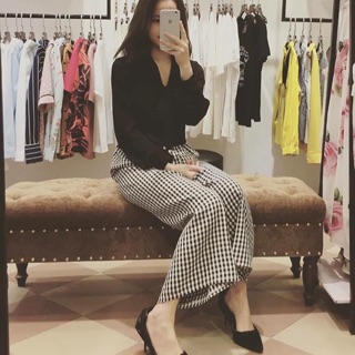 Quần ống suông kẻ caro