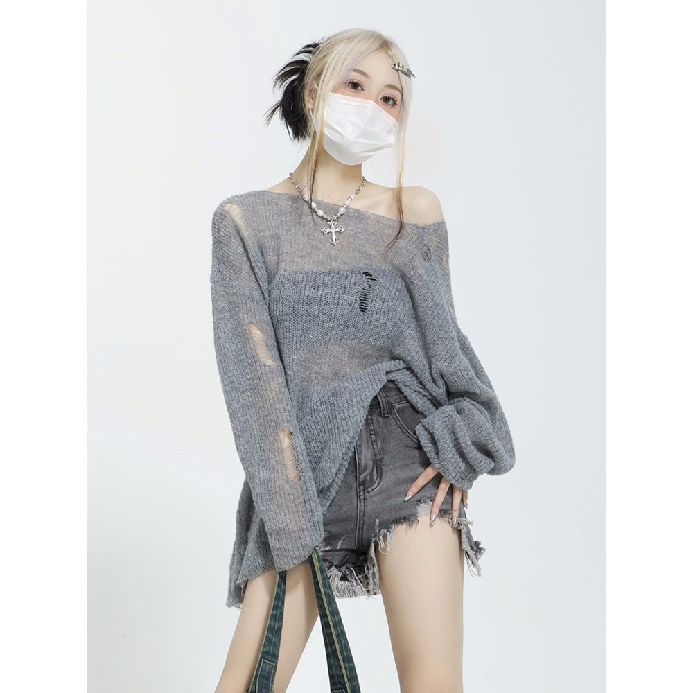 Áo Sweater Dệt Kim Mỏng Tay Dài Chống Nắng Phong Cách Retro Cho Nữ y2k
