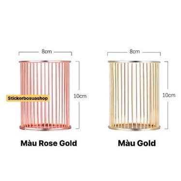 Ống cắm bút kim loại màu rose gold, lọ đựng bút kim loại màu vàng hồng decor phụ kiện chụp ảnh sang chảnh