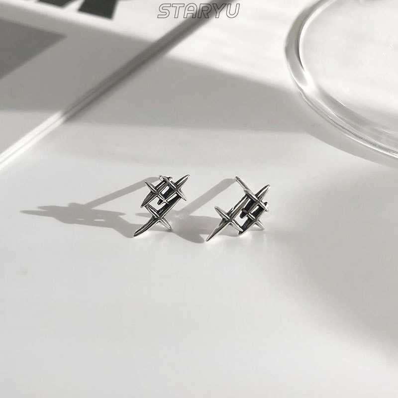 Bông Tai Xỏ Lỗ Hình Ngôi Sao Bằng Bạc S925 Đơn Giản Cho Nữ