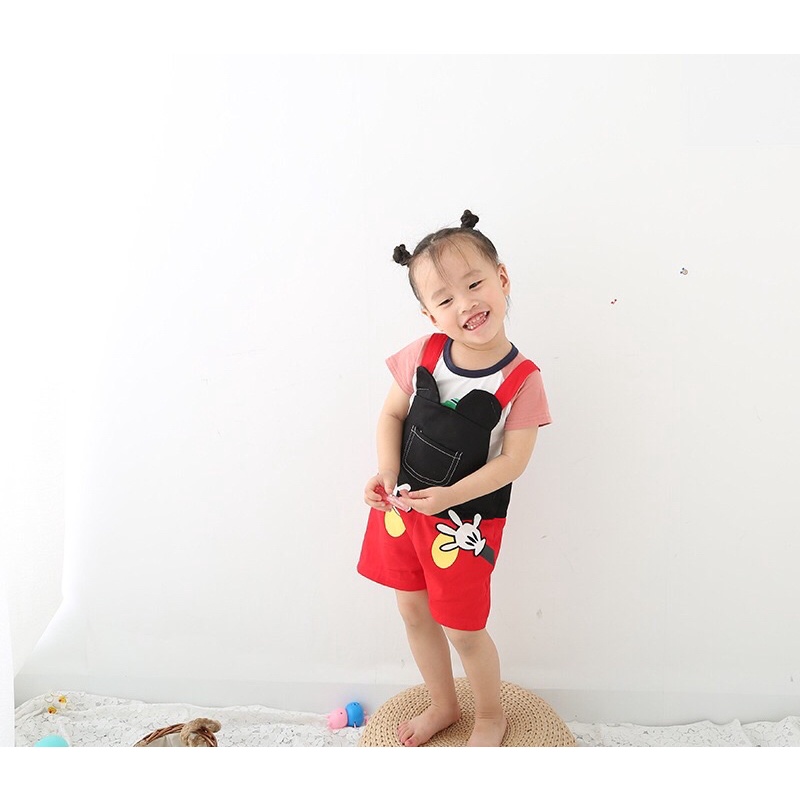 🔥xã kho đồng giá 99k🔥 Yếm quần ngắn bé gái / bé trai hình chuột mickey đáng yêu ( 1 đến 7 tuổi)