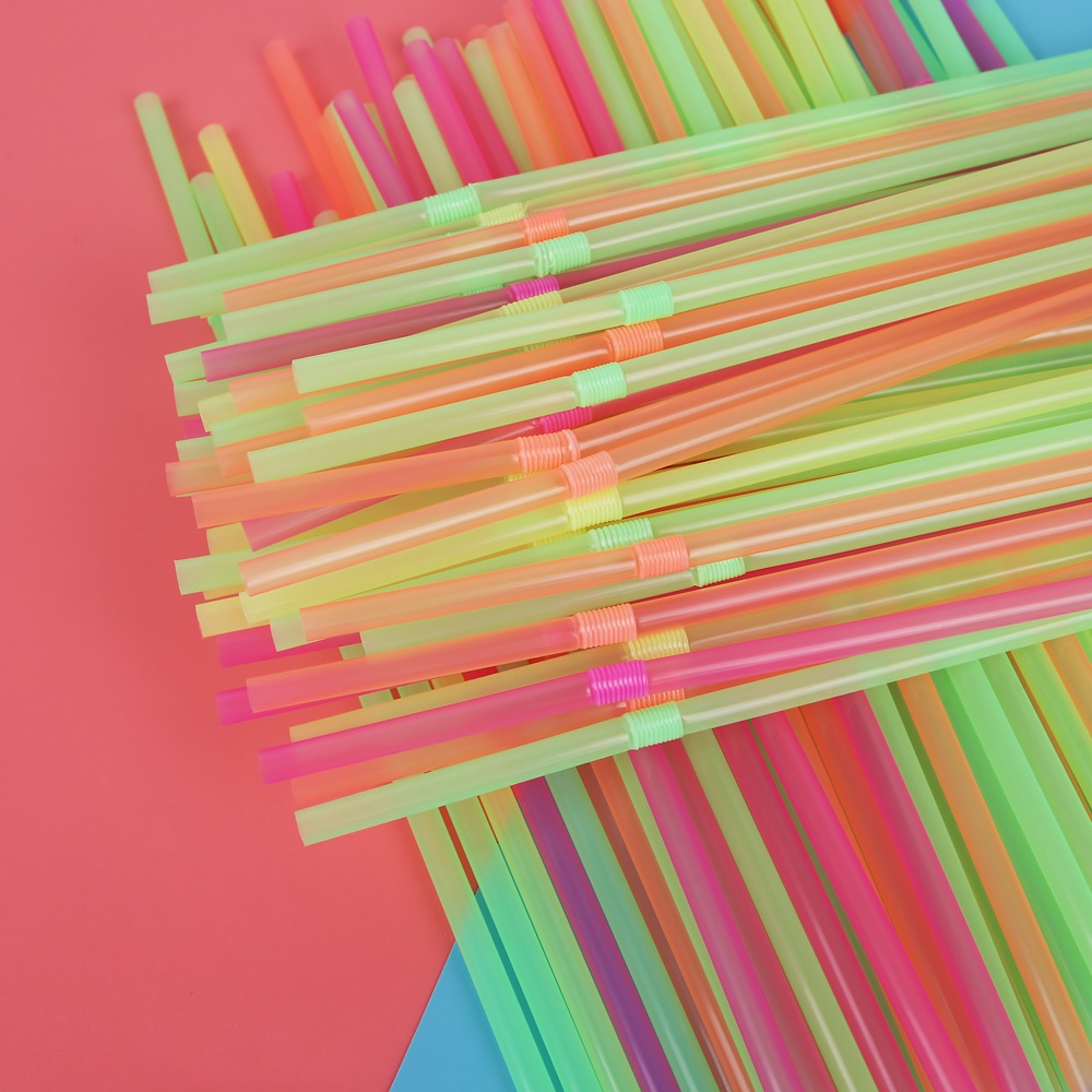 Set 100 ống hút nhựa huỳnh quang 21cm linh hoạt có thể bẻ cong tiện dụng cho các bữa tiệc