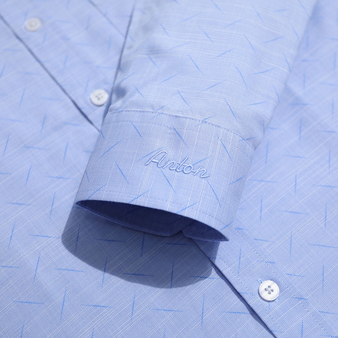 Áo Sơ Mi Nam Công Sở Trung Niên Thương Hiệu Anton Màu Xanh In Họa Tiết Vải Sợi Cotton- Y8561