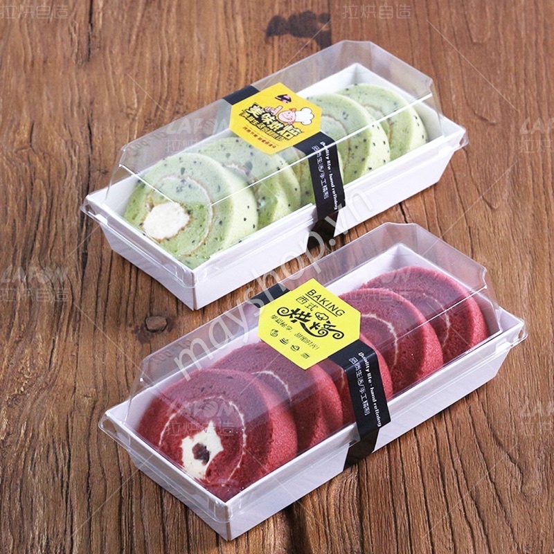 50 Khay giấy chữ nhật trắng đựng bánh E1985 - hộp giấy trắng đựng thức nắp trong
