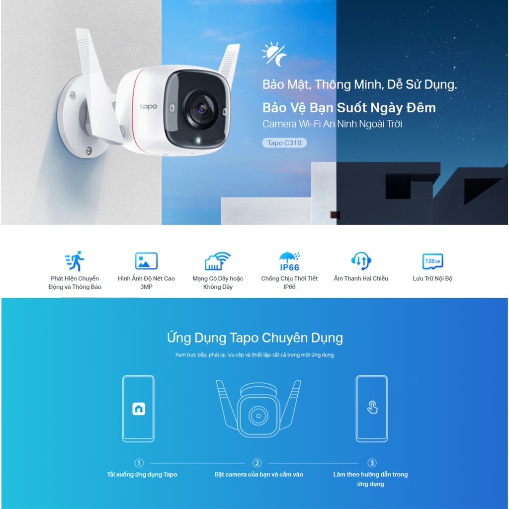 XÃ KHO  Camera Ngoài Trời TPLink Tapo C310 Thông Minh 3K HD Quản Lí App Đàm Thoại 2 Chiều Phát Hiện Chuyển Động