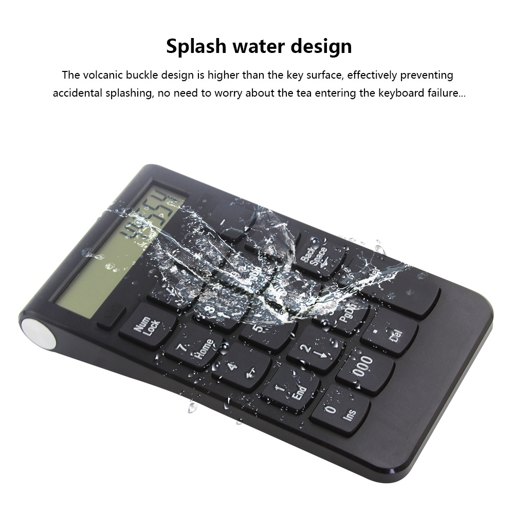 Bàn Phím Số Không Dây 2.4G Màu Đen Di Động Với Màn Hình Kỹ Thuật Số Có Thể Sạc Lại Cho Máy Tính / Laptop