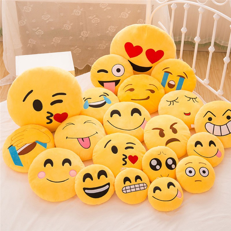 Gối Tròn Hình Mặt Cười Emoji Màu Vàng Mềm Mại 15cm