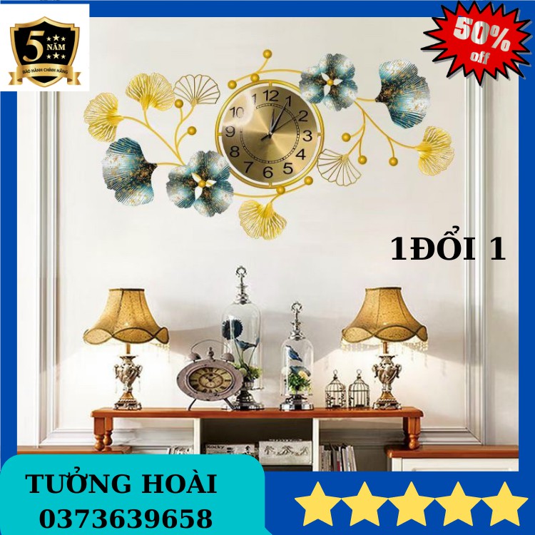 [ HÀNG CAO CẤP ] Đồng hồ treo tường trang trí nhà cửa họa tiết HOA LÁ- mã 2111-kt 90*50cm