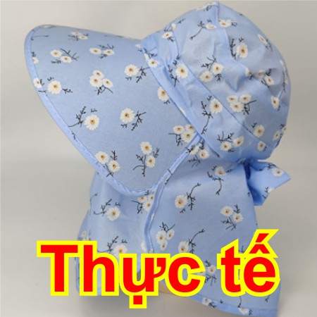 Nón che nắng mũ chống nắng rộng vành màu hồng hoa văn đẹp vải cotton chống nắng cực mát có khẩu trang 2 lớp, dây rút