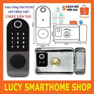 Khóa cổng sắt VÂN TAY 2 MẶT DÙNG APP TUYA/TTLOCK, mở bằng:từ xa bằng điện thoại, vân tay, mã số, thẻ từ, chìa cơ