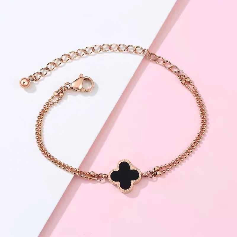 Lắc Chân Thép Titan Mạ Vàng Hồng 18k Hình Cỏ Bốn Lá Phong Cách Nhật Hàn | BigBuy360 - bigbuy360.vn