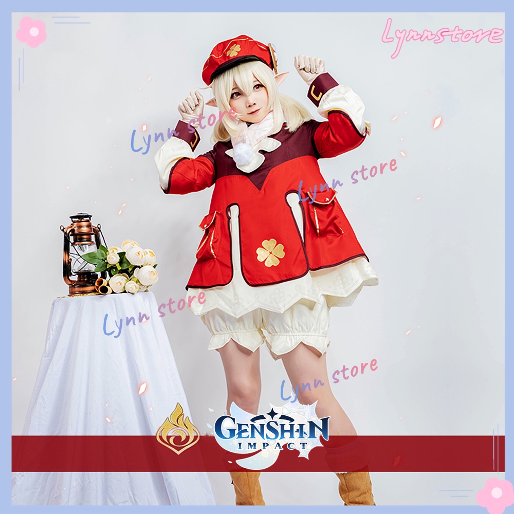 Trò chơi Genshin Impact Klee Cosplay Trang phục Hoạt hình Tóc giả Đồng phục Dễ thương Loli Đảng Trang phục Phù hợp với Phụ nữ Trang phục Lễ hội Halloween