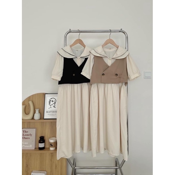 Set váy dài kèm gile cổ thuỷ thủ VIDRESS