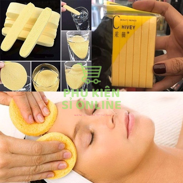 Bọt biển nén /Bông mút rửa mặt Chivey ngâm nước nở dai ,mềm, mịn