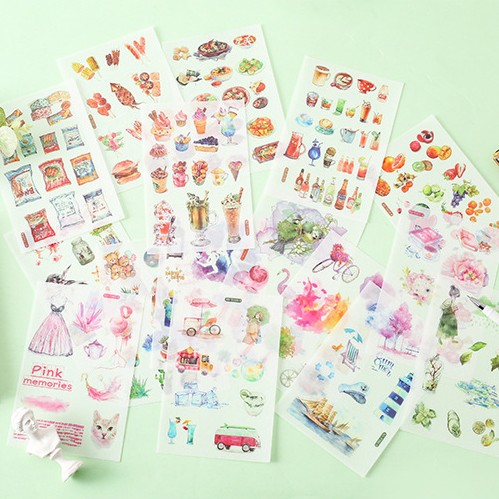 Set 6 tấm sticker giấy washi 15 x 10 nhiều mẫu tự chọn