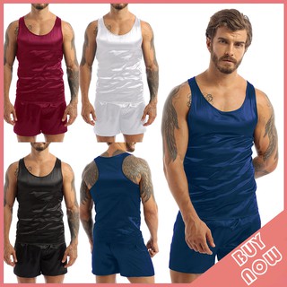 Nam satin bộ đồ ngủ váy ngủ không tay tank top quần short đồ ngủ váy ngủ mùa hè váy ngủ loungewear