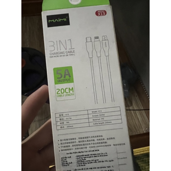 Cáp 3in1 Maimi 20cm 5A