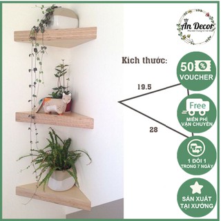 com bo 3 Kệ gỗ treo tường tam giác vuông góc 90