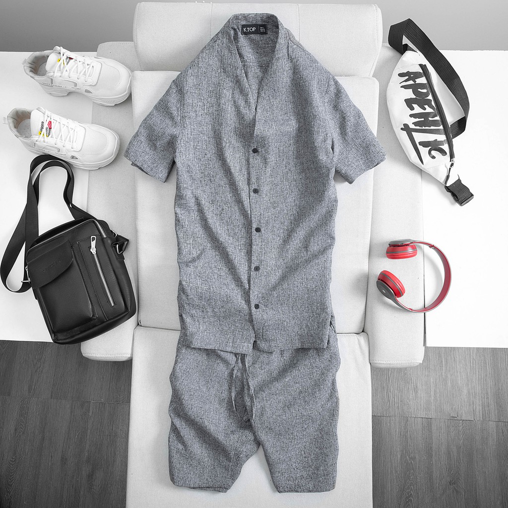 Bộ cộc hè  nam  sơ mi cổ đức KT19 vải lụa cao cấp từ chất vải đến đường may cho ae,siêu thoáng mát. | BigBuy360 - bigbuy360.vn