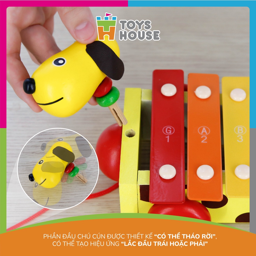 Đồ chơi đàn xylophone 8 phím kết hợp xe kéo hình cún tăng khả năng cảm thụ âm nhạc của trẻ Toyshouse 1152
