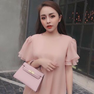 Đầm voan tơ lụa 2 lớp tay bồng