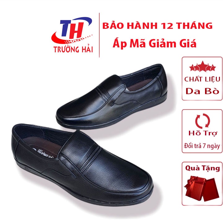 Giày Bigsize không dây mũi tròn da bò Màu đen Trường Hải
