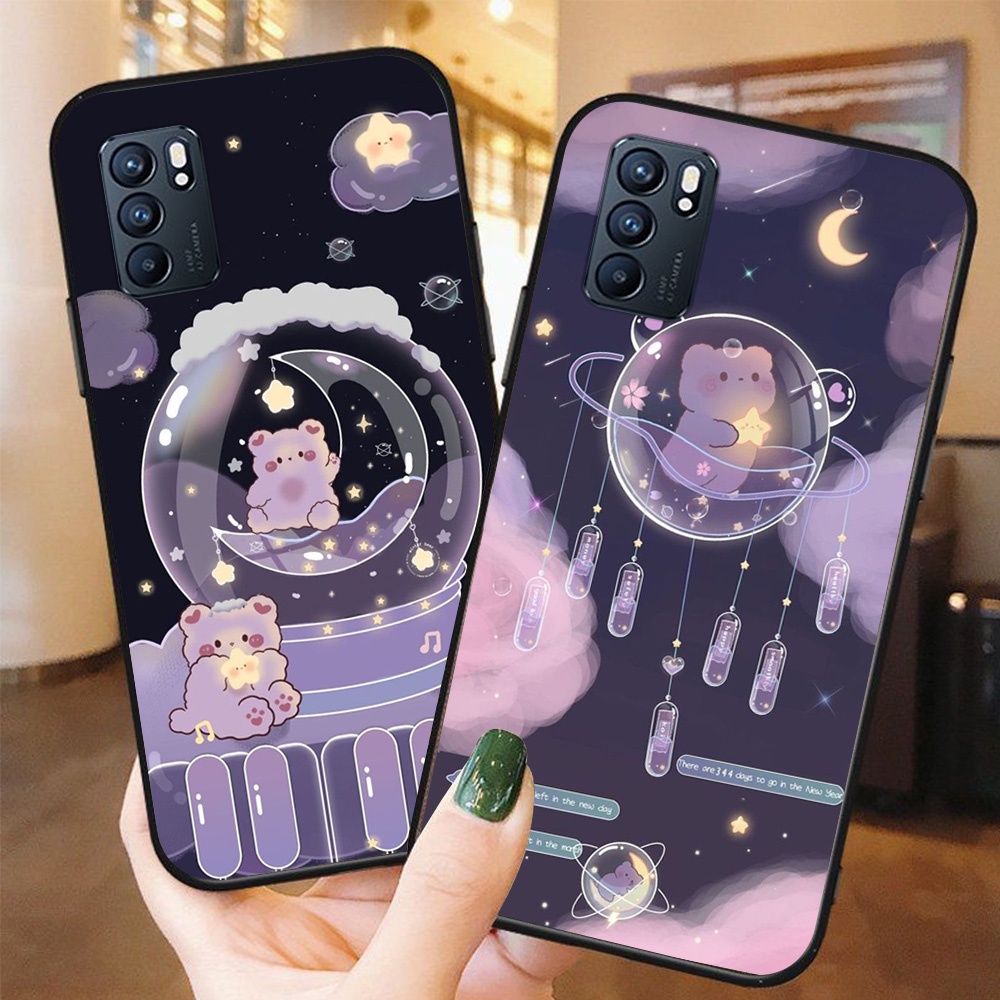 Ốp lưng điện thoại oppo reno 6 / reno 6z bộ gấu tím may mắn