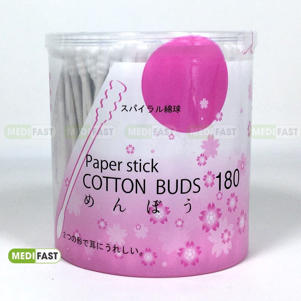 Tăm bông Life từ Nhật Bản - 1 đầu tròn, 1 đầu xoắn - hộp 180c cho cả người lớn và trẻ em