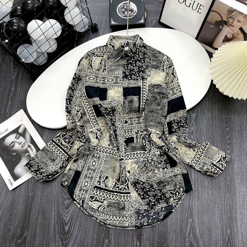 Áo sơ mi lụa họa tiết cao cấp _ Form dài Hàng loại 1